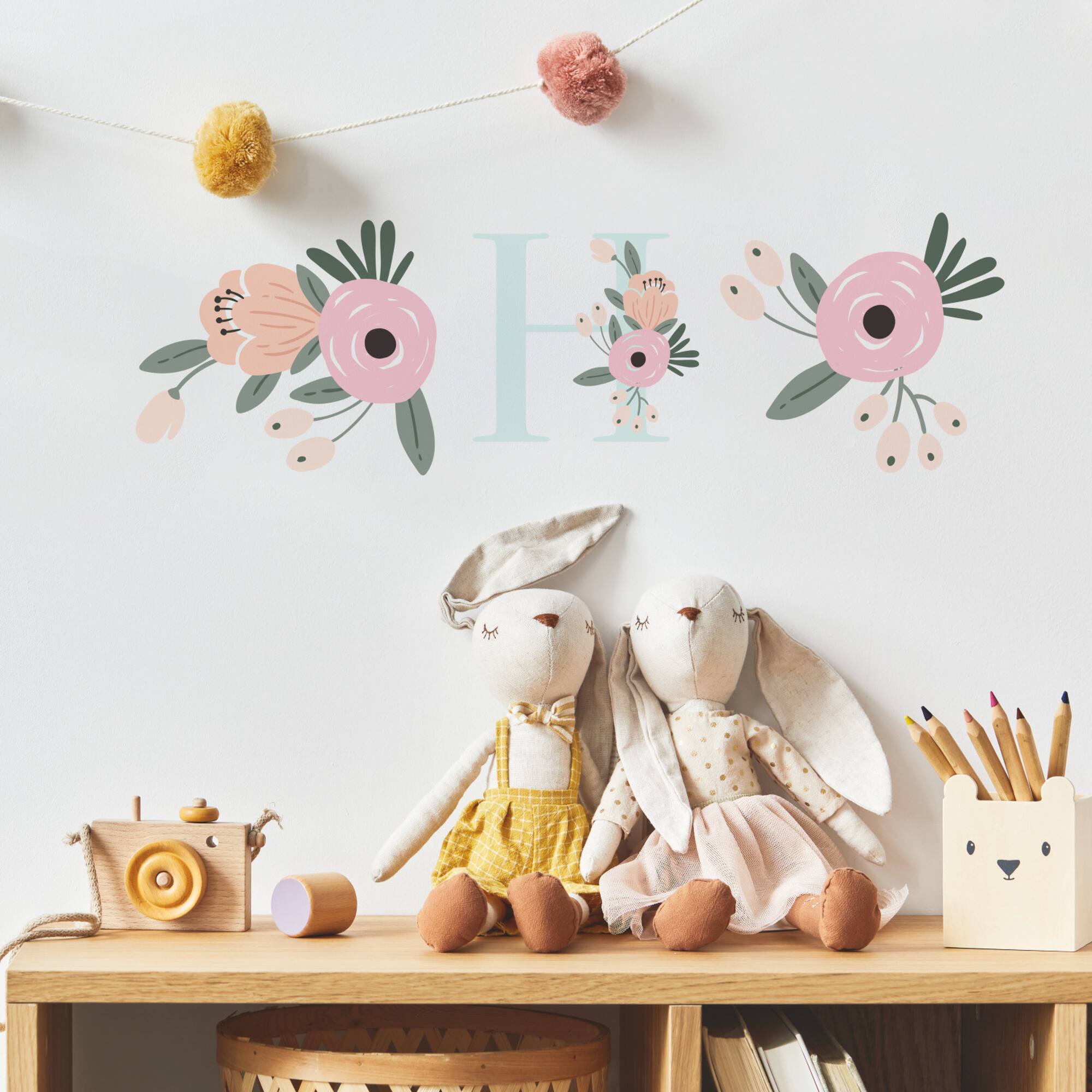 RoomMates Floral Monogram Peel & Stick Giant Wall Decal Set